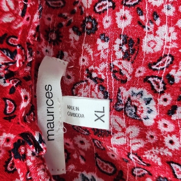 Maurices Red Paisley V-Neck Blouse - Picture 10 of 13